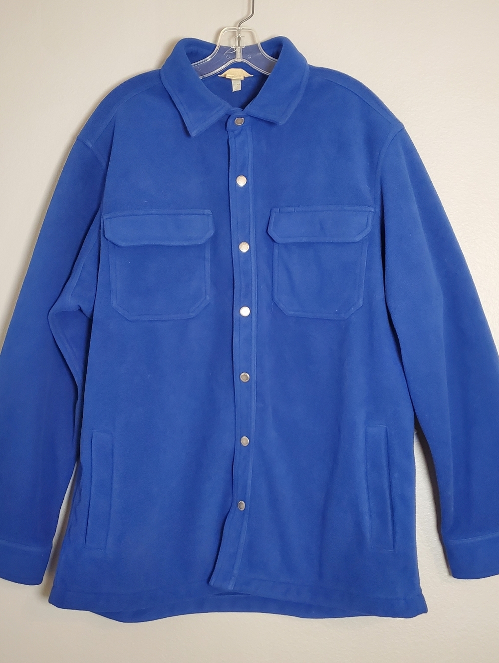 Duluth Trading Co Fleece Shirt Jacket Blue Snap Front Work Utility Mens Sz L